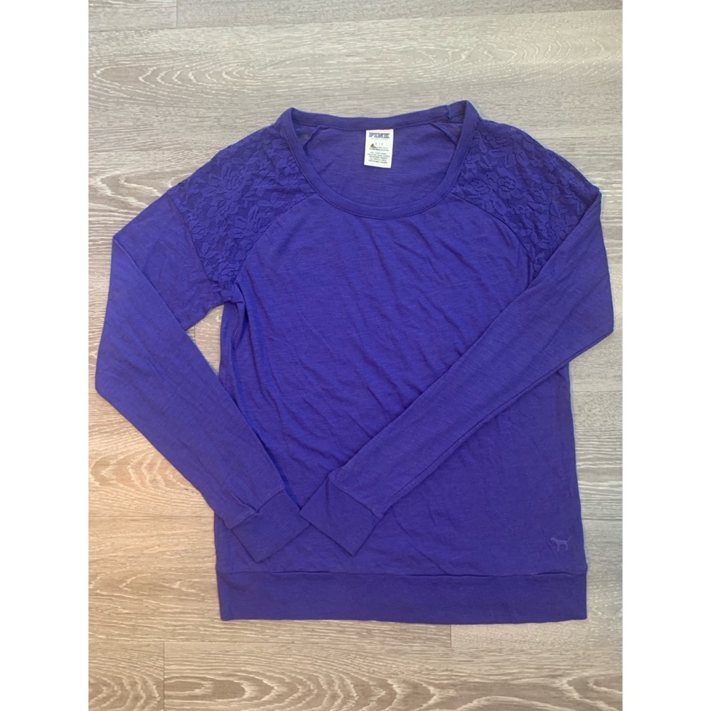 PINK Lace Shoulders Long Sleeve Top
